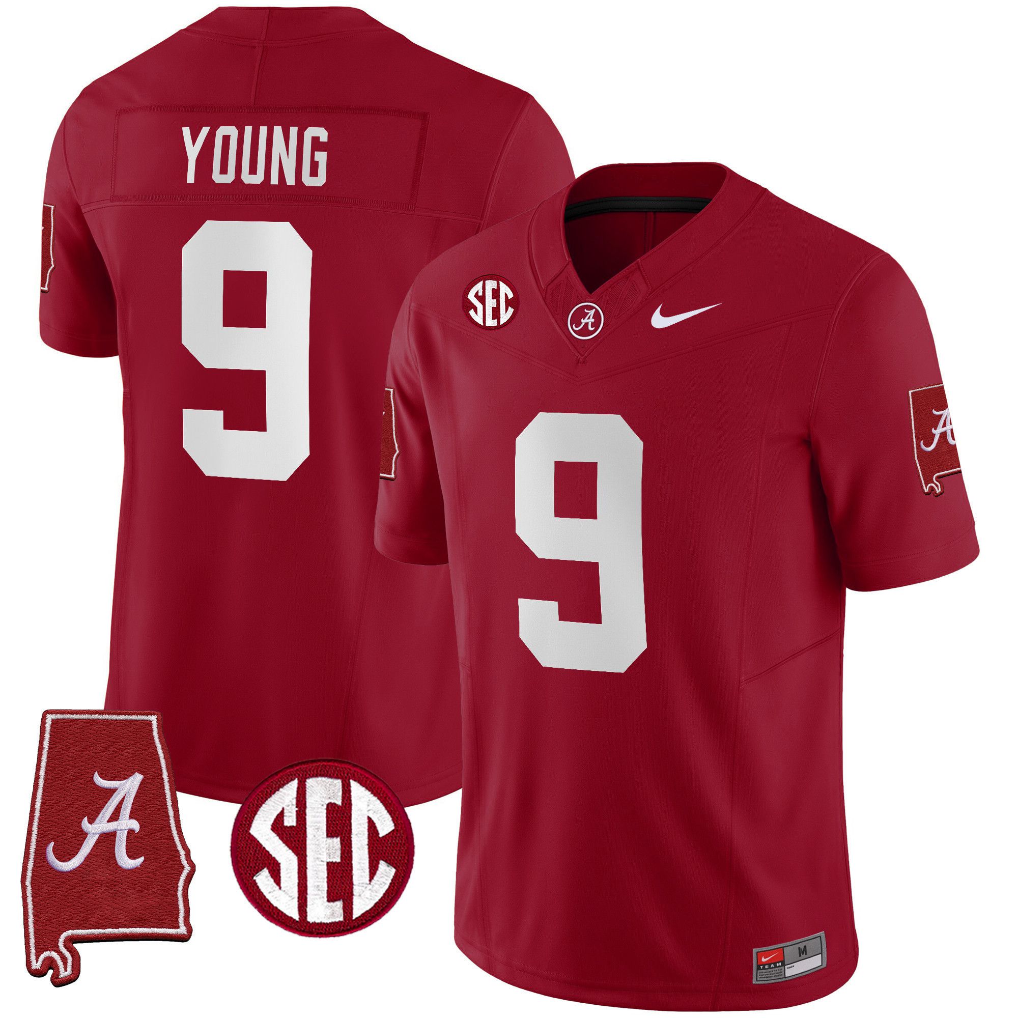 Men Alabama Crimson Tide #9 Young Red 2024 Nike Vapor Limited NCAA Jersey style 1